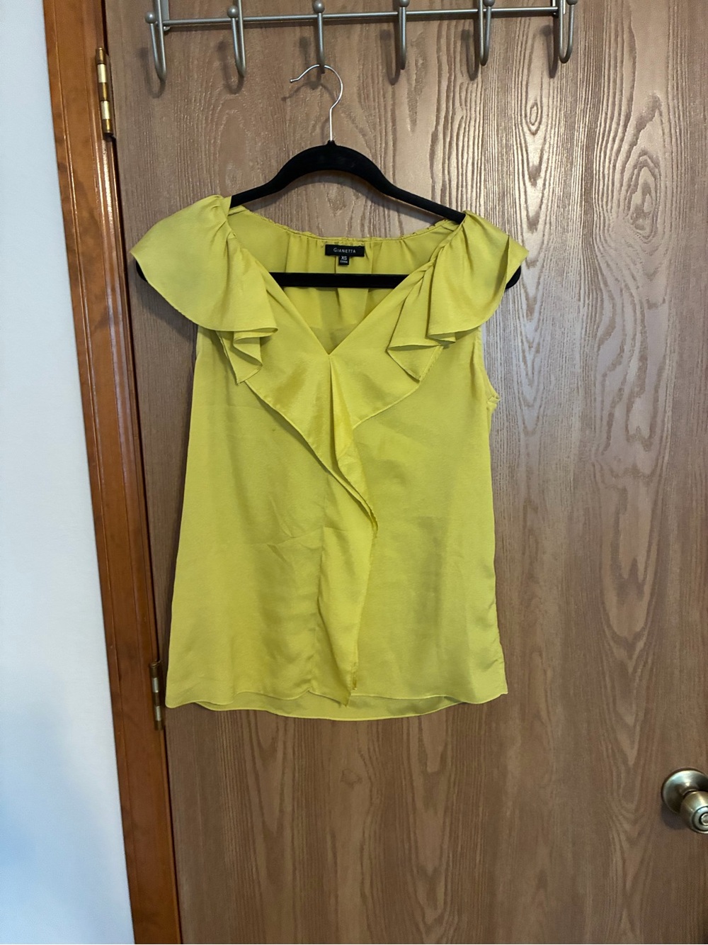Nordstrom Gianetta brand Yellow Ruffle V-Neck Sleeveless Blouse.